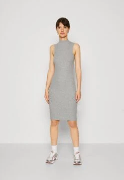 Even&Odd Perkin Neck Midi Bodycon Dress - Jerseyjurk - Mottled Grey