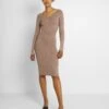 Even&Odd V Ausschnitt Ripp Mini Strickkleid - Etui-Jurk - Taupe -Even&Odd b6e492f6b4c746c1a67468d1e7cfaa2f