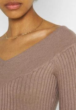 Even&Odd V Ausschnitt Ripp Mini Strickkleid - Etui-Jurk - Taupe -Even&Odd d67beeabfc8448f3a64c25d3d08cadec