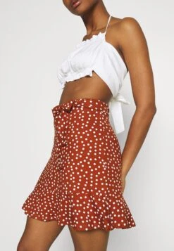 Even&Odd Mini Skirt With Volant - A-Lijn Rok - Brown/White -Even&Odd e6976c2221a14df492352e95834f3258
